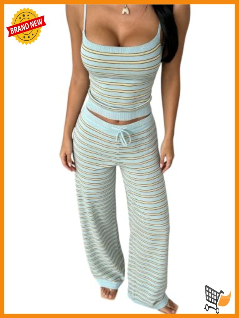 Striped 2 Piece Lounge Set Cami Top Wide Leg Pants